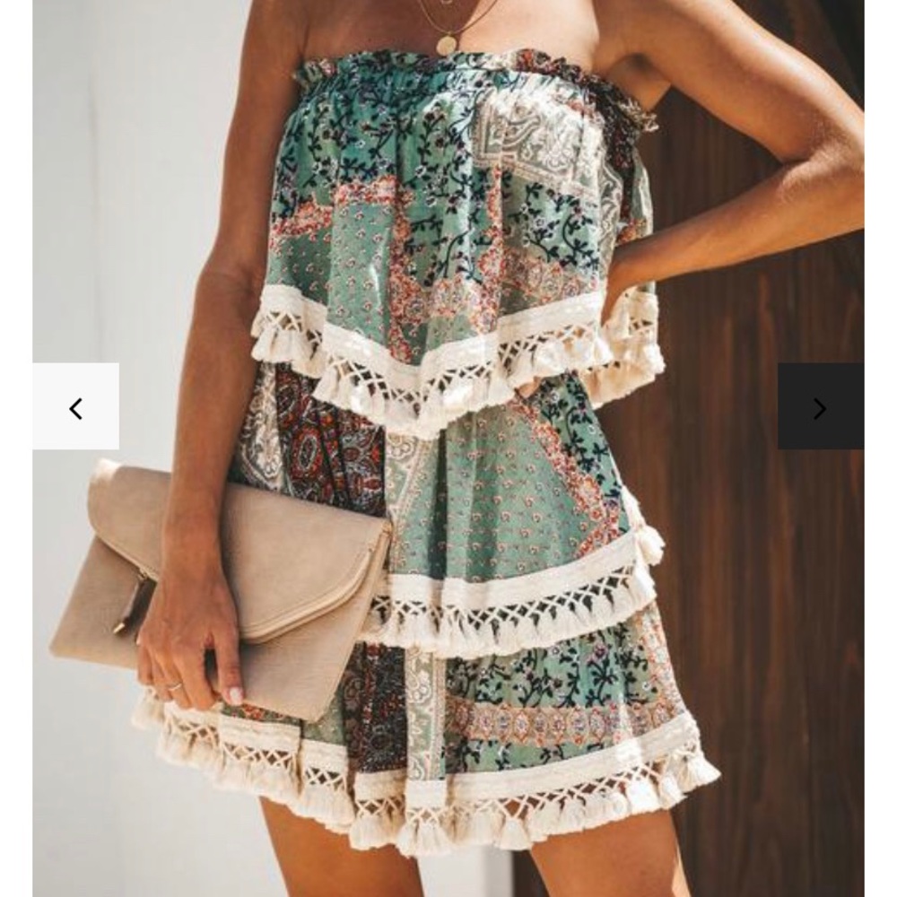 VICI crop top and tiered tassel skirt